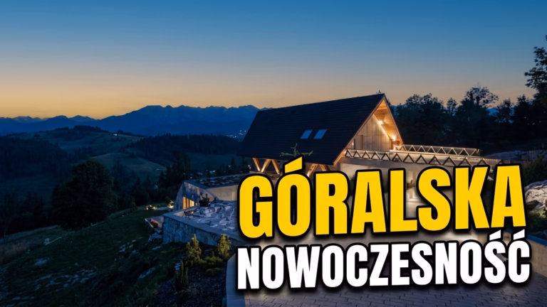 Nowoczesny dom góralski na Podhalu z widokiem na Tatry o zmierzchu — miniatura filmu o architekturze zakopiańskiej